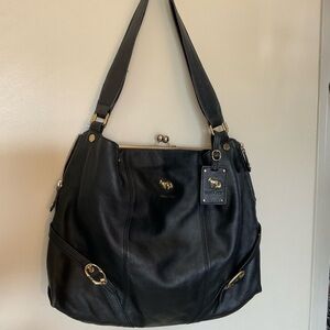 Emma Fox Black Leather Handbag with Gold Hardware